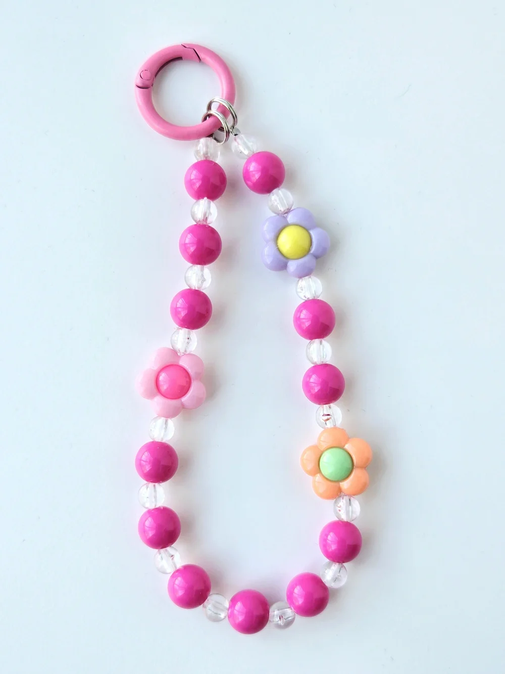 2PK Y2K Beaded Pink & Blue Daisy 🌼🔵🌼 Flower Charm Phone Wristlet 🌺